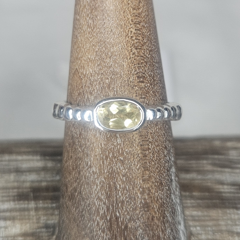 Sterling Silver Citrine Oval Cut Stacking Ring Dot Detail NWT Sz 6